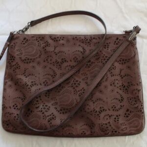1990's Danier Brown Punched Leather Messenger Bag